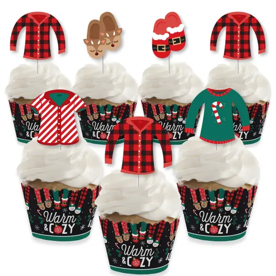 Big Dot of Happiness Christmas Pajamas - Cupcake Decoration - Holiday Plaid PJ Party Cupcake Wrappers and Treat Picks Kit - Set of 24 {1}