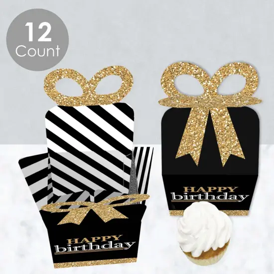 Big Dot of Happiness Adult Happy Birthday - Gold - Square Favor Gift Boxes - Birthday Party Bow Boxes - Set of 12 {4}