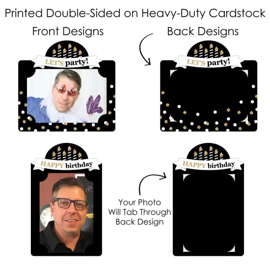 Big Dot of Happiness Adult Happy Birthday - Gold - Birthday Party Picture Centerpiece Sticks - Photo Table Toppers - 15 Pieces {7}