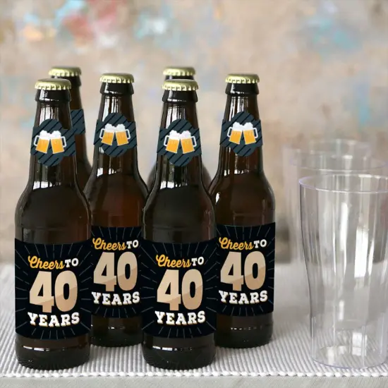 Big Dot of Happiness Cheers and Beers to 40 Years - 40th Birthday Party Decorations for Women and Men - 6 Beer Bottle Label Stickers and 1 Carrier {6}