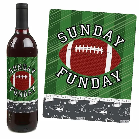 Big Dot of Happiness End Zone - Football - Baby Shower or Birthday Party Decorations for Women and Men - Wine Bottle Label Stickers - Set of 4 {7}