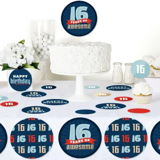 Big Dot of Happiness Boy 16th Birthday - Sweet Sixteen Birthday Party Giant Circle Confetti - Party Decorations - Large Confetti 27 Count {6}