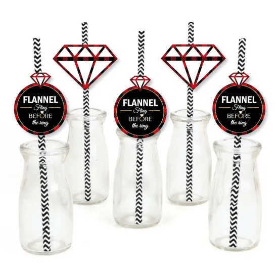 Big Dot of Happiness Flannel Fling Before the Ring - Paper Straw Decor - Buffalo Plaid Bachelorette Party Striped Decorative Straws - Set of 24 {1}