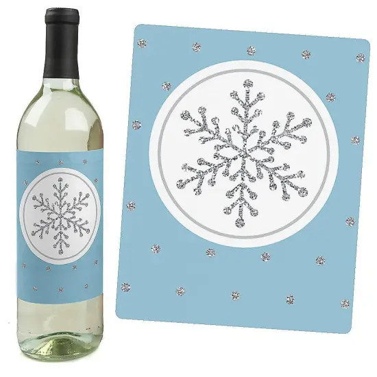 Big Dot of Happiness Winter Wonderland - Snowflake Holiday Party & Winter Wedding Decorations for Women & Men - Wine Bottle Label Stickers - Set of 4 {7}