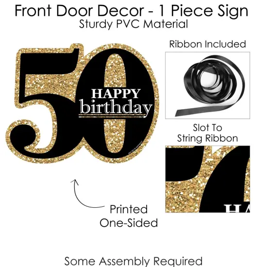 Big Dot of Happiness Adult 50th Birthday - Gold - Hanging Porch Birthday Party Outdoor Decorations - Front Door Decor - 1 Piece Sign {6}
