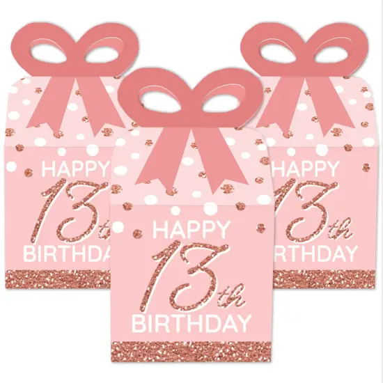 Big Dot of Happiness 13th Pink Rose Gold Birthday - Square Favor Gift Boxes - Happy Birthday Party Bow Boxes - Set of 12 {3}