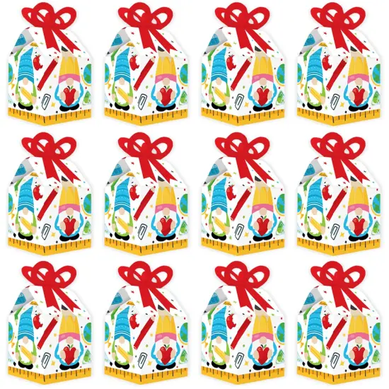 Big Dot of Happiness School Gnomes - Square Favor Gift Boxes - Teacher and Classroom Decorations Bow Boxes - Set of 12 {6}