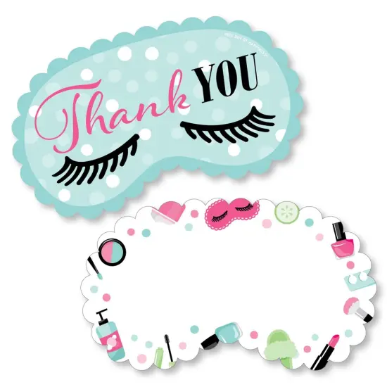 Big Dot of Happiness Spa Day - Shaped Thank You Cards - Girls Makeup Party Thank You Note Cards with Envelopes - Set of 12 {1}