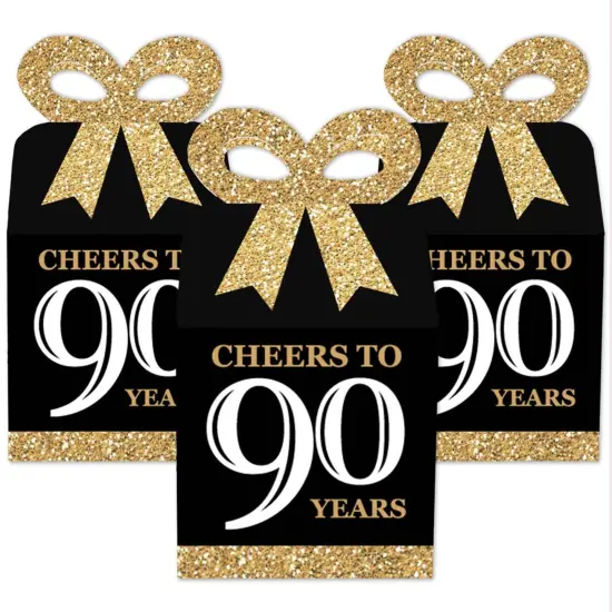 Big Dot of Happiness Adult 90th Birthday - Gold - Square Favor Gift Boxes - Birthday Party Bow Boxes - Set of 12 {3}