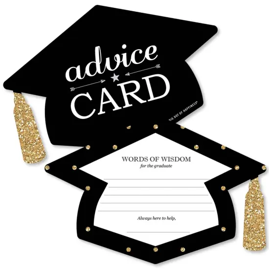 Big Dot of Happiness Gold - Tassel Worth the Hassle - Grad Cap Wish Card Graduation Party Activities - Shaped Advice Cards Games - Set of 20 {1}
