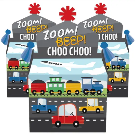 Big Dot of Happiness Cars, Trains, and Airplanes - Treat Box Party Favors - Transportation Birthday Party Goodie Gable Boxes - Set of 12 {3}