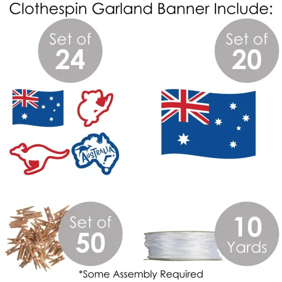 Big Dot of Happiness Australia Day - G'Day Mate Aussie Party DIY Decorations - Clothespin Garland Banner - 44 Pieces {6}