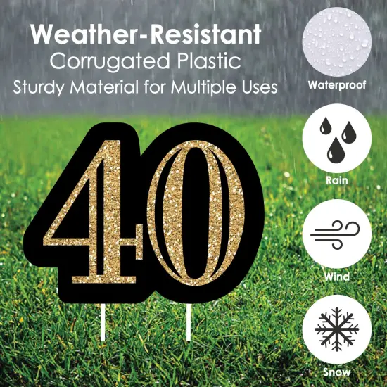 Big Dot of Happiness Adult 40th Birthday - Gold Lawn Decorations - Outdoor Birthday Party Yard Decorations - 10 Piece {6}