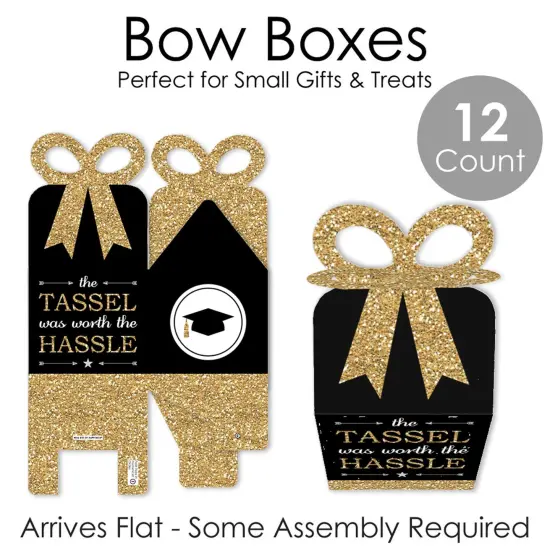 Big Dot of Happiness Tassel Worth The Hassle - Gold - Square Favor Gift Boxes - Graduation Party Bow Boxes - Set of 12 {7}