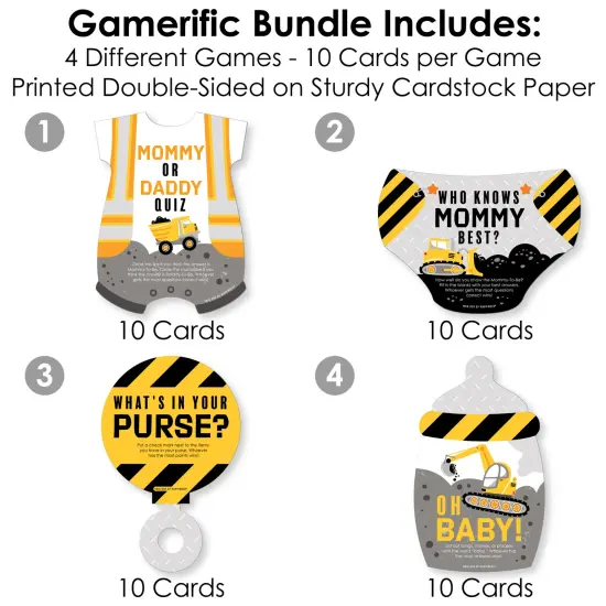 Big Dot of Happiness Dig It - Construction Party Zone - 4 Baby Shower Games - 10 Cards Each - Gamerific Bundle {4}