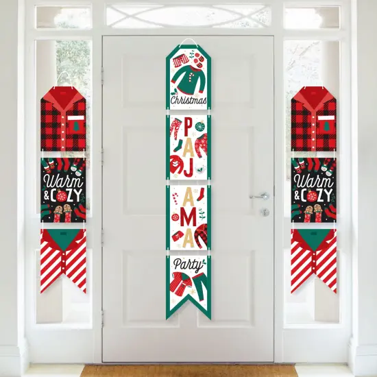 Big Dot of Happiness Christmas Pajamas - Hanging Vertical Paper Door Banners - Holiday Plaid PJ Party Wall Decoration Kit - Indoor Door Decor {1}