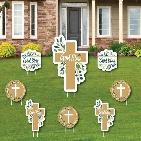Big Dot of Happiness Elegant Cross - Yard Sign and Outdoor Lawn Decorations - Religious Party Yard Signs - Set of 8 {1}