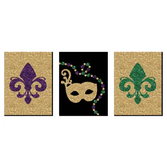 Big Dot of Happiness Mardi Gras - Fleur de Lis Wall Art, New Orleans Decor, & Masquerade Themed Room Home Decorations - 7.5 x 10 inches - Set of 3 {1}