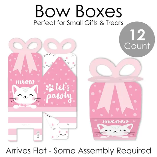 Big Dot of Happiness Purr-fect Kitty Cat - Square Favor Gift Boxes - Kitten Meow Baby Shower or Birthday Party Bow Boxes - Set of 12 {7}