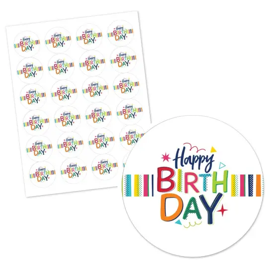 Big Dot of Happiness Cheerful Happy Birthday - Colorful Birthday Party Circle Sticker Labels - 24 Count {3}