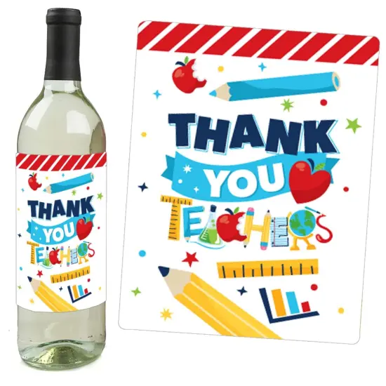 Big Dot of Happiness Thank You Teachers - Teacher Appreciation Christmas Gifts Decorations for Women and Men - Wine Bottle Label Stickers - Set of 4 {3}