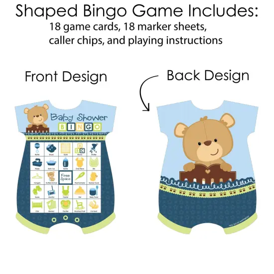 Big Dot of Happiness Baby Boy Teddy Bear - Picture Bingo Cards and Markers - Baby Shower Shaped Bingo Game - Set of 18 {4}
