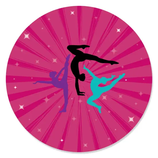 Big Dot of Happiness Tumble, Flip & Twirl - Gymnastics - Birthday Party or Gymnast Party Circle Sticker Labels - 24 Count {1}