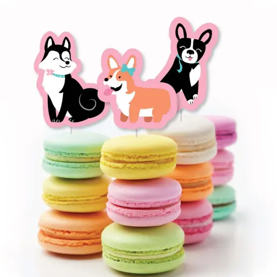 Big Dot of Happiness Pawty Like a Puppy Girl - Dessert Cupcake Toppers - Pink Dog Baby Shower or Birthday Party Clear Treat Picks - Set of 24 {6}