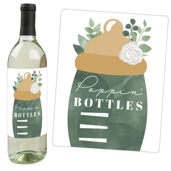 Big Dot of Happiness Boho Botanical Baby - Greenery Baby Shower Decorations for Women and Men - Wine Bottle Label Stickers - Set of 4 {7}