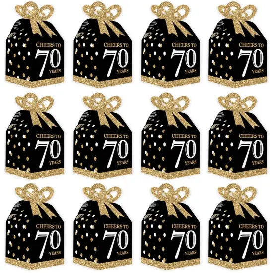 Big Dot of Happiness Adult 70th Birthday - Gold - Square Favor Gift Boxes - Birthday Party Bow Boxes - Set of 12 {6}