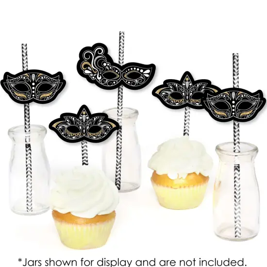 Big Dot of Happiness Masquerade - Paper Straw Decor - Carnival Mask Party Striped Decorative Straws - Set of 24 {6}