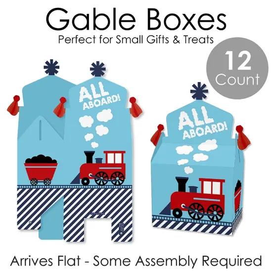 Big Dot of Happiness Railroad Party Crossing - Treat Box Party Favors - Steam Train Birthday Party or Baby Shower Goodie Gable Boxes - Set of 12 {7}