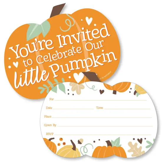 Big Dot of Happiness Little Pumpkin - Shaped Fill-In Invitations - Fall Birthday Party or Baby Shower Invitation Cards with Envelopes - Set of 12 {1}