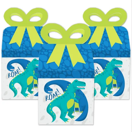 Big Dot of Happiness Roar Dinosaur - Square Favor Gift Boxes - Dino Mite Trex Baby Shower or Birthday Party Bow Boxes - Set of 12 {3}