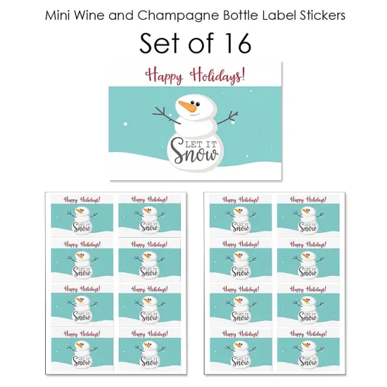 Big Dot of Happiness Let It Snow - Snowman - Mini Wine and Champagne Bottle Label Stickers - Christmas and Holiday Party Favor Gift - Set of 16 {7}