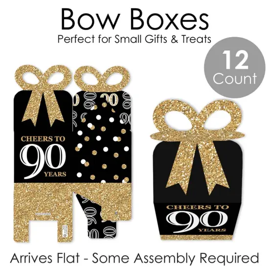 Big Dot of Happiness Adult 90th Birthday - Gold - Square Favor Gift Boxes - Birthday Party Bow Boxes - Set of 12 {7}