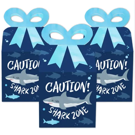 Big Dot of Happiness Shark Zone - Square Favor Gift Boxes - Jawsome Shark Party or Birthday Party Bow Boxes - Set of 12 {3}