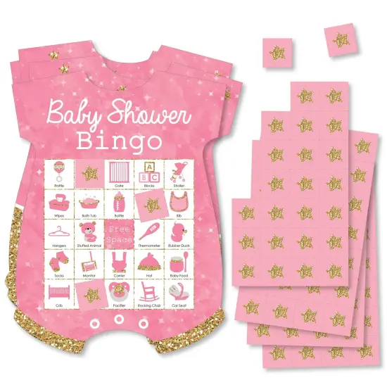 Big Dot of Happiness Pink Twinkle Twinkle Little Star - Picture Bingo Cards and Markers - Baby Shower Shaped Bingo Game - Set of 18 {1}