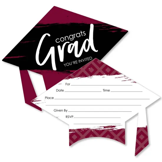Big Dot of Happiness Maroon Graduation Party Invitations - Shaped Fill-In Invite Cards with Envelopes - Set of 12 {1}