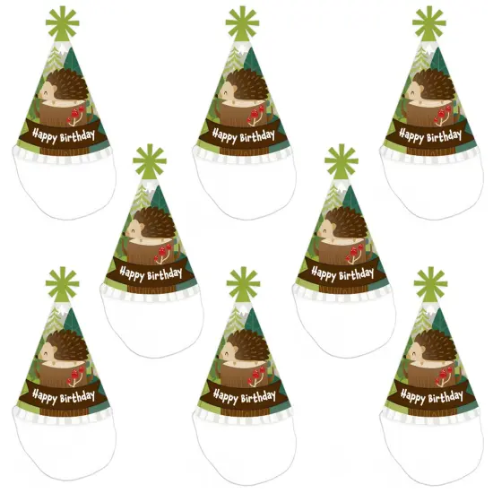 Big Dot of Happiness Forest Hedgehogs - Cone Happy Birthday Party Hats for Kids and Adults - Set of 8 (Standard Size) {7}
