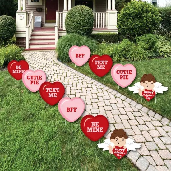 Big Dot of Happiness Conversation Hearts - Cupid and Heart Lawn Decorations - Outdoor Valentine's Day Party Yard Decorations - 10 Piece {1}