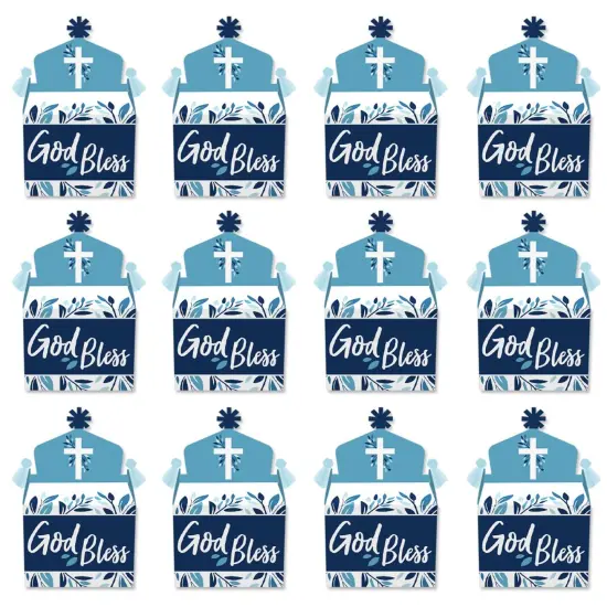 Big Dot of Happiness Blue Elegant Cross - Treat Box Party Favors - Boy Religious Party Goodie Gable Boxes - Set of 12 {6}
