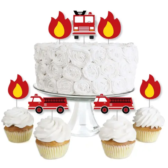 Big Dot of Happiness Fired Up Fire Truck - Dessert Cupcake Toppers - Firefighter Firetruck Baby Shower or Birthday Party Clear Treat Picks - Set of 24 {1}