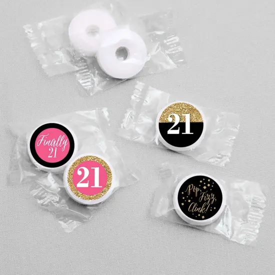 Big Dot of Happiness Finally 21 Girl - 21st Birthday Party Round Candy Sticker Favors - Labels Fits Chocolate Candy (1 sheet of 108) {4}