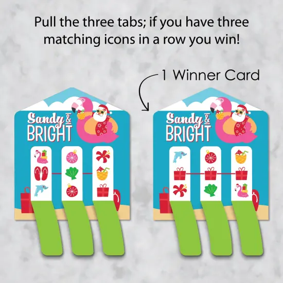 Big Dot of Happiness Tropical Christmas - Beach Santa Holiday Party Game Pickle Cards - Pull Tabs 3-in-a-Row - Set of 12 {4}