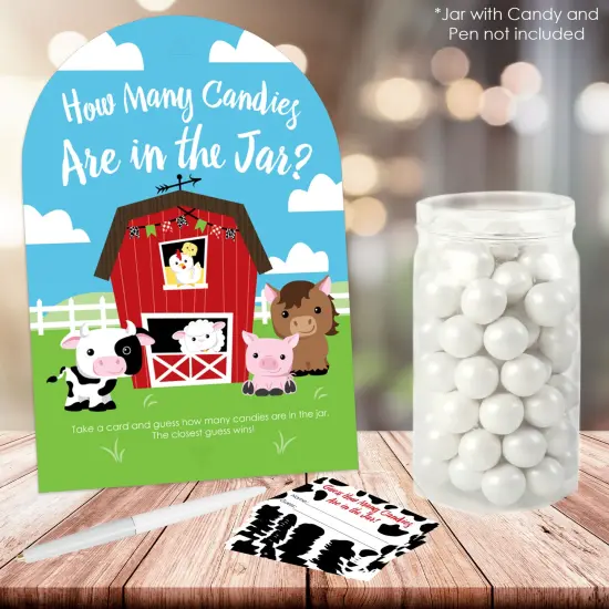 Big Dot of Happiness Farm Animals - How Many Candies Barnyard Baby Shower or Birthday Party Game - 1 Stand and 40 Cards - Candy Guessing Game {3}