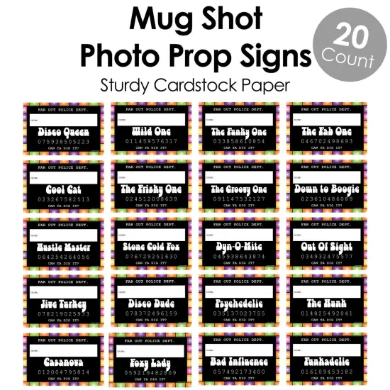 Big Dot of Happiness 70's Disco - Party Mug Shots - Photo Booth Props 1970's Disco Fever Party Mugshot Signs - 20 Count {6}