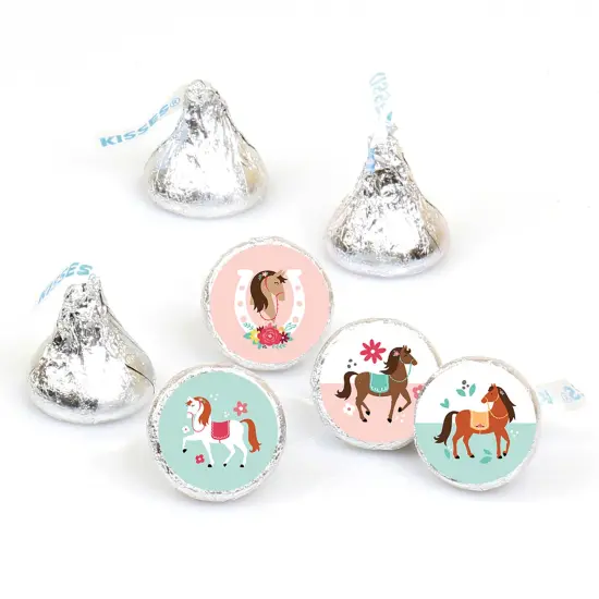 Big Dot of Happiness Run Wild Horses - Pony Birthday Party Round Candy Sticker Favors - Labels Fits Chocolate Candy (1 sheet of 108) {1}