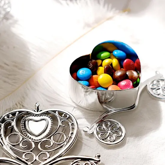 12 pcs 4" long Mini Heart Carriage Favor Holders Silver {5}