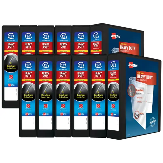 Avery Heavy-Duty View 3 Ring Binder, 1.5" One Touch EZD Ring, Holds 8.5" x 11" Paper, Black (79695) - 12 Pack {1}